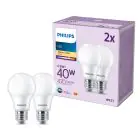 Fordelspakning 2x Philips Pære LED E27 Pære Matt 5W 470lm - 827 Ekstra Varm Hvit